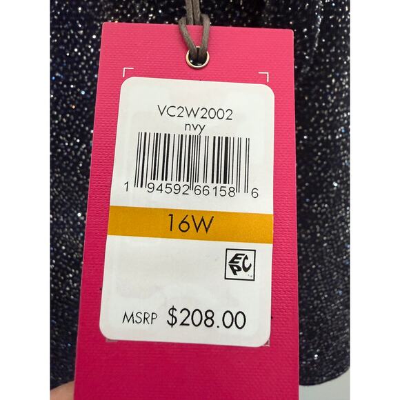 NWT Plus Size Formal Gown Navy Glitter Long Sleeve | Wrap Maxi Evening Dress 16W - Picture 6 of 6